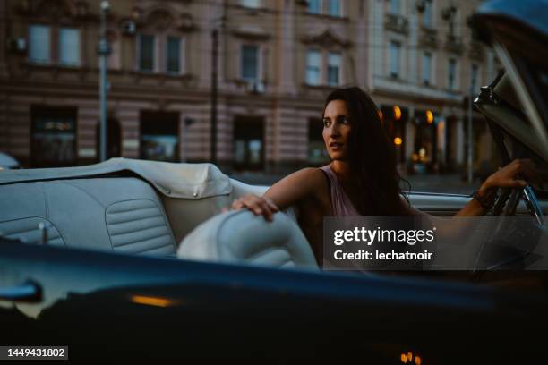young woman going out for a drive - nice old town stock pictures, royalty-free photos & images