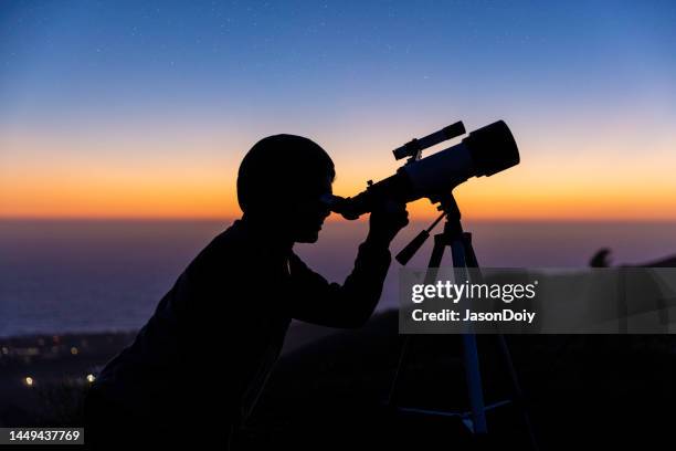 stargazing at dusk - kids astronomy stock pictures, royalty-free photos & images