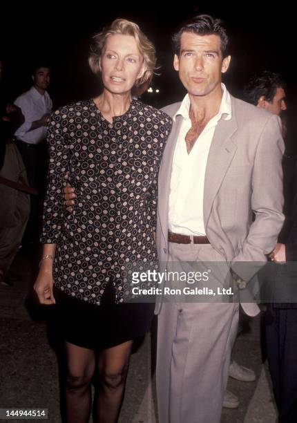 Actor Pierce Brosnan and wife Cassandra Harris attend the "Postcards from the Edge" Century City Premiere on September 10, 1990 at Cineplex Odeon...