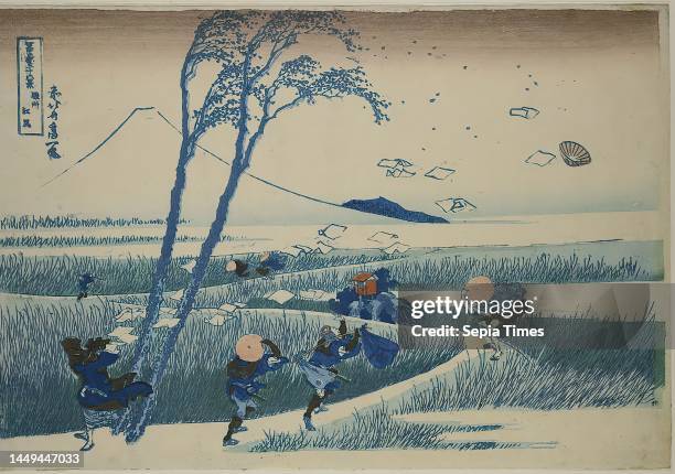 Katsushika Hokusai, gust of wind in Ejiri in the province of Suruga, sheet 18 from the series: 36 views of Fuji, color woodcut, Total: Height: 26.00...