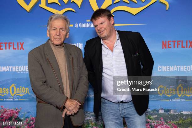 Costa Gavras and Frederic Bonnaud attend the "Glass Onion : Une Histoire A Couteaux Tires - Glass Onion: A Knives Out Mystery" - premiere at La...