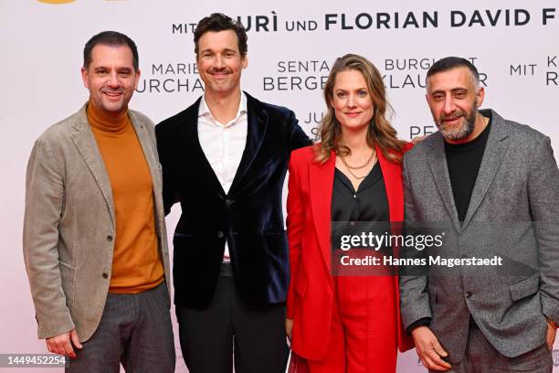 Hannes Heyelmann, Florian David Fitz, Marie Burchard and Kida Khodr Ramadan attend the "Oskars Kleid" Premiere at Astor Filmlounge on December 15,...