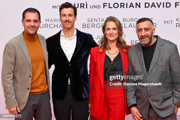 Hannes Heyelmann, Florian David Fitz, Marie Burchard and Kida Khodr Ramadan attend the "Oskars Kleid" Premiere at Astor Filmlounge on December 15,...