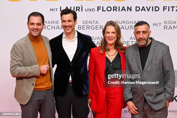 Hannes Heyelmann, Florian David Fitz, Marie Burchard and Kida Khodr Ramadan attend the "Oskars Kleid" Premiere at Astor Filmlounge on December 15,...