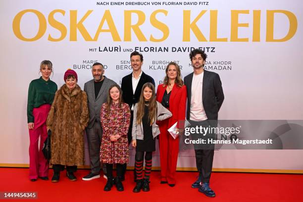 Nora Boeckler, ?, Kida Khodr Ramadan, Florian David Fitz, Marie Burchard, Ava Petsch, Lauri and Juan Lo Sasso attend the "Oskars Kleid" Premiere at...