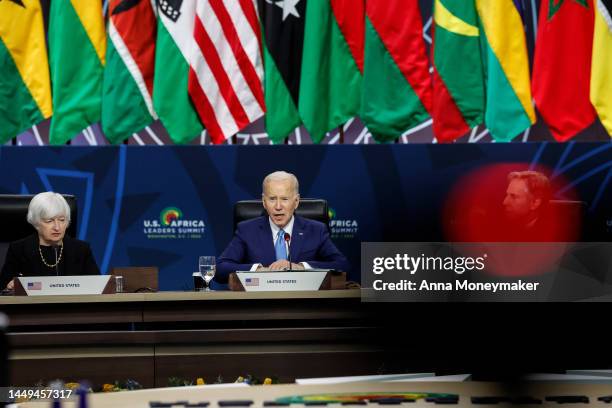 President Joe Biden delivers remarks alongside Secretary of State Antony Blinken and U.S. Treasury Secretary Janet Yellen a a closing session on Food...