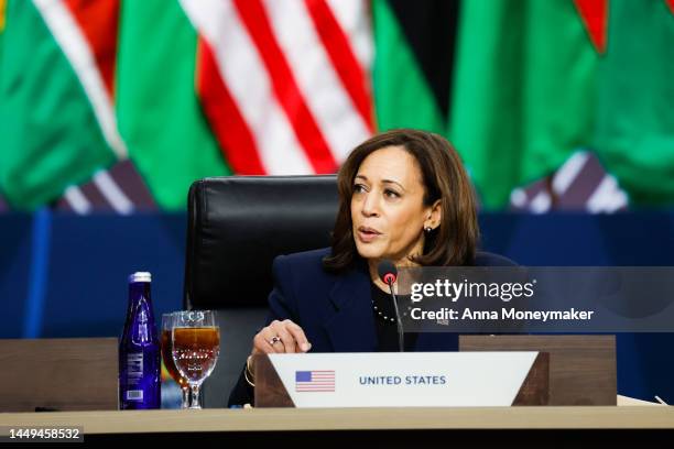 Vice President Kamala Harris speaks at a working lunch at the U.S. - Africa Leaders Summit on December 15, 2022 in Washington, DC. The Summit brings...