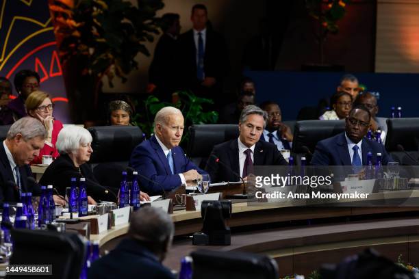 President Joe Biden delivers remarks alongside Secretary of State Antony Blinken and U.S. Treasury Secretary Janet Yellen a a closing session on Food...