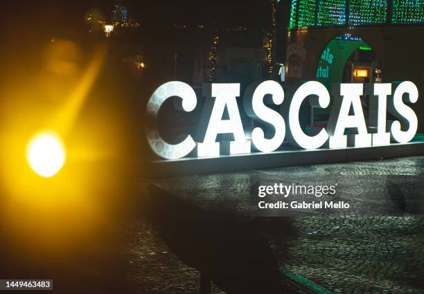 cascais christmas sign - christmas town stock pictures, royalty-free photos & images