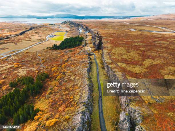 aerial view of thingvellir national park in autumn 2022 - thingvellir stock pictures, royalty-free photos & images