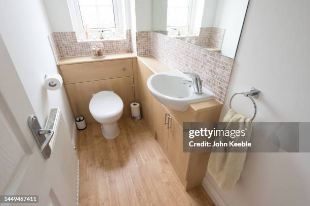 property bathroom interiors - standing mirror stock pictures, royalty-free photos & images