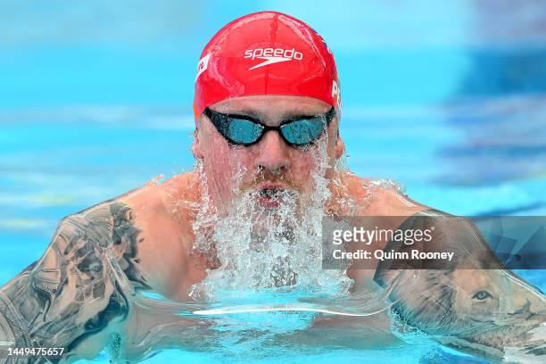 Adam Peaty of Great Britain competes in the Men's 200m Breaststroke heats on day four of the 2022 FINA World Short Course Swimming Championships at...