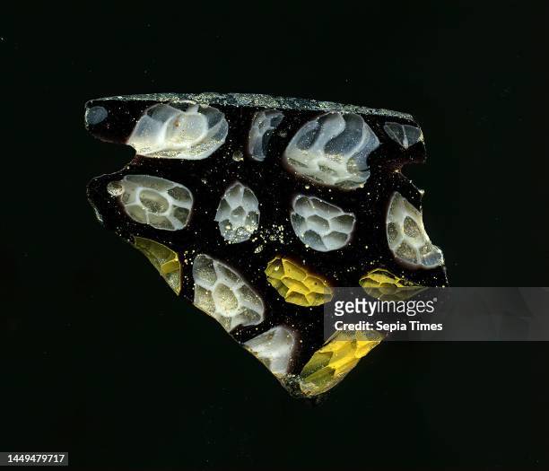 Fragment of a vessel, glass, millefiori technique, Total: Height: 3.60 cm; Width: 3.00 cm, container, storage, kitchen work, drinking and barware,...