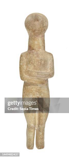 Cycladic Idol , Marble, chiseled, polished, smoothed, Total: Height: 23.70 cm; Width: 5.90 cm; Depth: 5.00 cm, Three-dimensional sculptures, human...