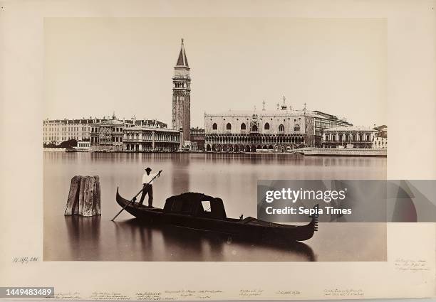 Carlo Ponti, Piazzetta vue de la mer, Gondole Vénitienne, albumin paper, cardboard, black and white positive process, image size: height: 24.50 cm;...