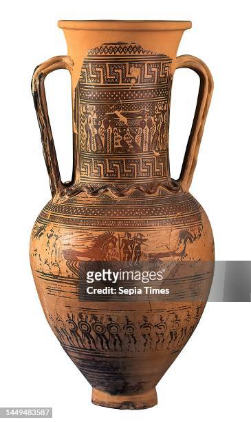 Workshop of Athens 894, neck amphora , clay, quickly turned, hand-modeled, painted , alternately fired, clay, turned and painted, Total: Height: 72...