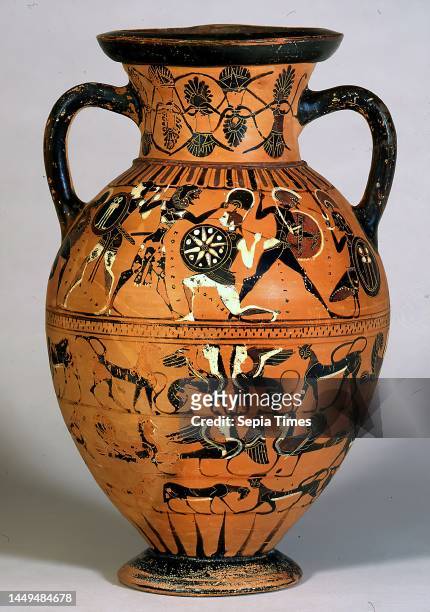 Fallow deer painter, Tyrrhenian amphora , clay, quickly turned, painted , alternately fired, clay, turned and painted, Total: Height: 37.8 cm;...