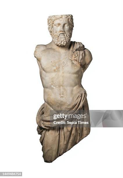 Statue of Zeus or Poseidon, property of the Stiftung Hamburger Kunstsammlungen, St. 44, marble, chiseled, drilled, marble, Total: Height: 113 cm;...
