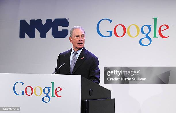 New York City Mayor Michael Bloomberg speaks during a news conference at the Google offices on May 21, 2012 in New York City. Google announced today...