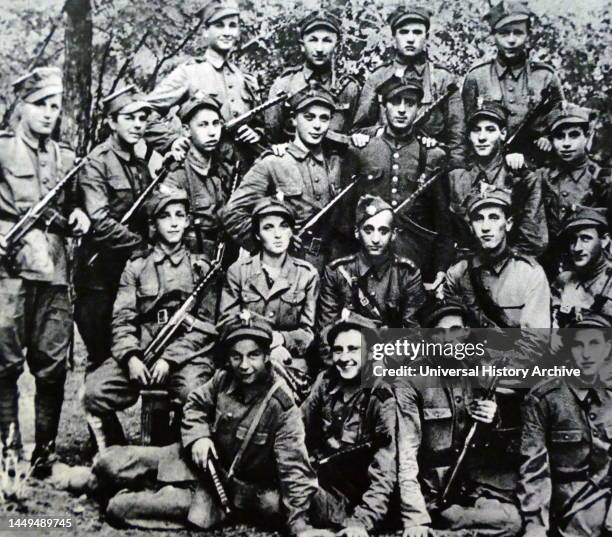 Group of partisans from the Lublin region. A platoon in a special detatchment of the People's Army, 1944 photograph. The Parczew partisans were...