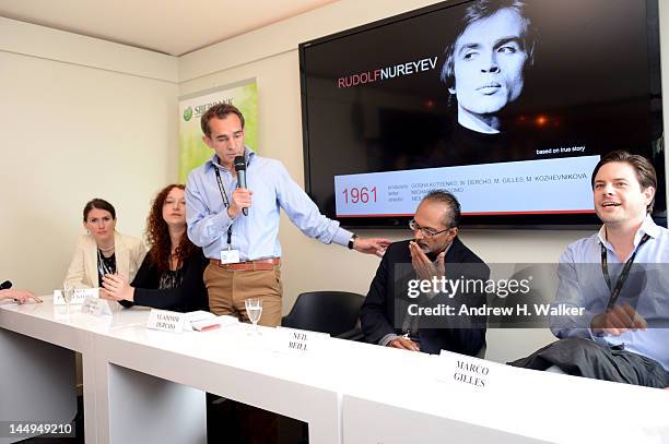 Vladimir Dercho spraks at the Russian Film Panel during the 65th Annual Cannes Film Festival at the Russian Pavillion on May 21, 2012 in Cannes,...