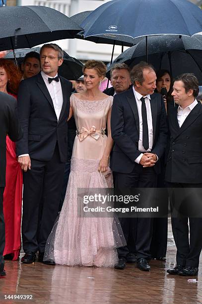 Actors Lambert Wilson, Anne Consigny, Hippolyte Girardot and Mathieu Amalric attend the "Vous N'avez Encore Rien Vu" Premiere during the 65th Annual...