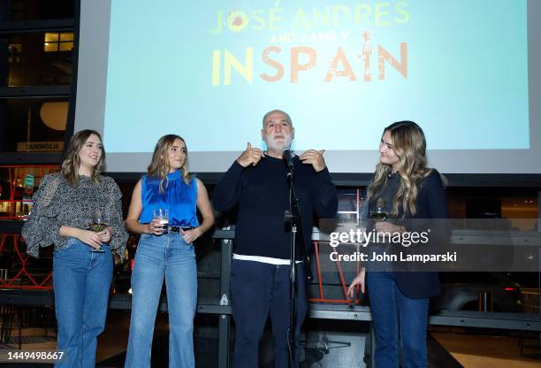 Carlota Andres, Ines Andres, Jose Andres, Jose Andres and Lucia Andres attend José Andrés and Family in Spain D+ Series reception at Mercado Little...