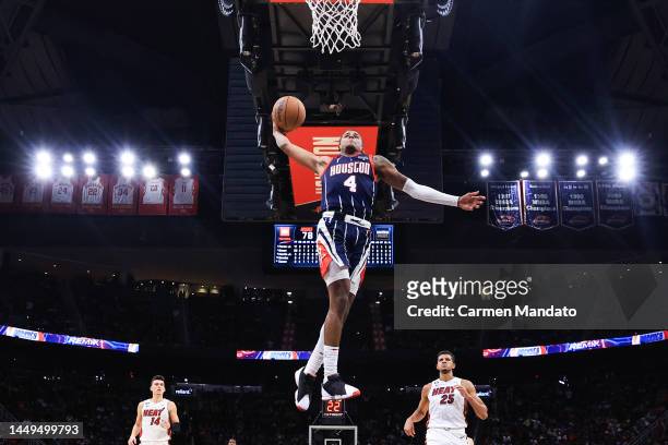 Jalen Green of the Houston Rockets dunks the ball against the Miami Heat during the second half at Toyota Center on December 15, 2022 in Houston,...