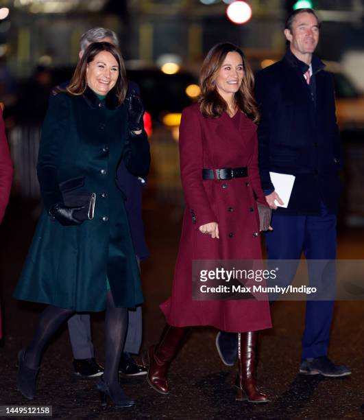Carole Middleton, Pippa Middleton and James Matthews attend the 'Together at Christmas' Carol Service at Westminster Abbey on December 15, 2022 in...