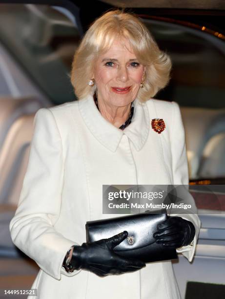 Camilla, Queen Consort attends the 'Together at Christmas' Carol Service at Westminster Abbey on December 15, 2022 in London, England. Spearheaded by...