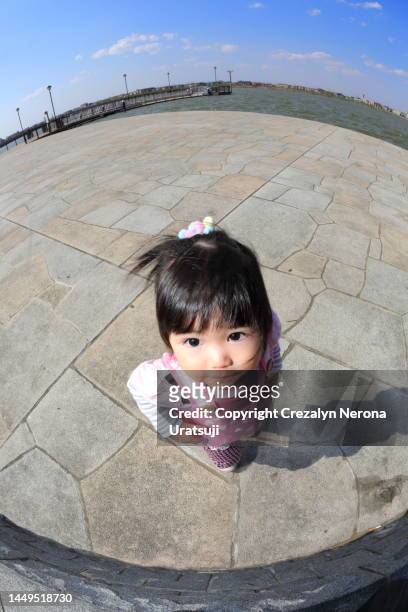 toddler one girl only portrait,high angle - fish eye photos et images de collection