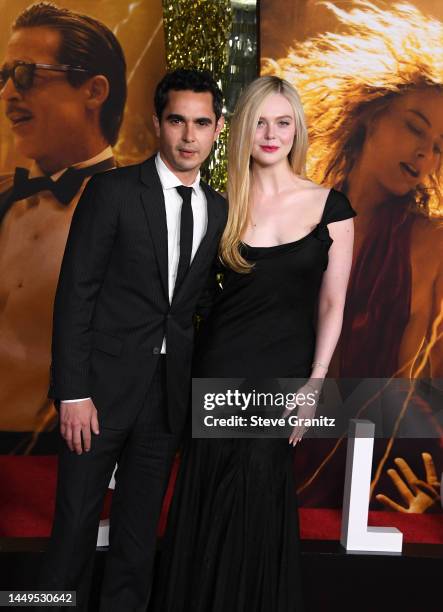 Max Minghella, Elle Fanning arrives at the "Babylon" Global Premiere Screening at Academy Museum of Motion Pictures on December 15, 2022 in Los...