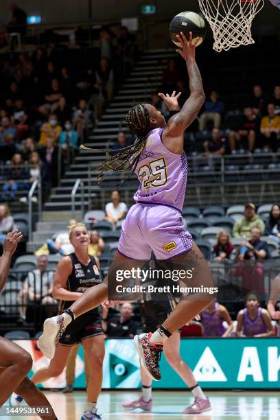 Tiffany Mitchell of the Boomers lays up the ball during the round six WNBL match between Sydney Flames and Melbourne Boomers at Quay Centre, on...