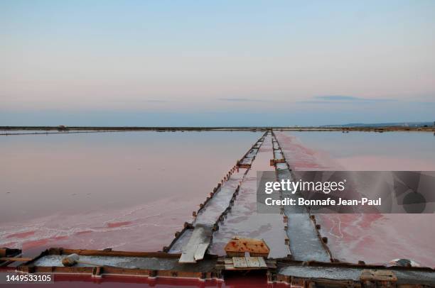 the salt pans of gruissan - aude stock pictures, royalty-free photos & images