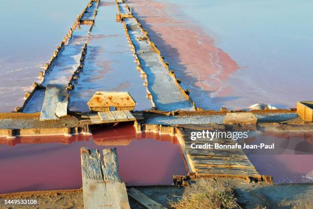 the salt pans of gruissan - aude stock pictures, royalty-free photos & images