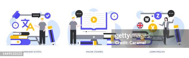 language school, online course, learn english illustrations for web and mobile. - language school stock illustrations