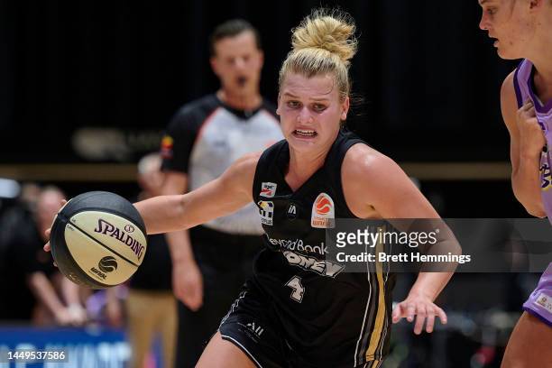 Shyla Heal of the Flames controls the ball during the round six WNBL match between Sydney Flames and Melbourne Boomers at Quay Centre, on December 16...