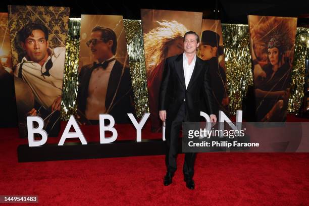 Brad Pitt attends the Global Premiere Screening of Paramount Pictures' "Babylon" at the Academy Museum of Motion Pictures on December 15, 2022 in Los...