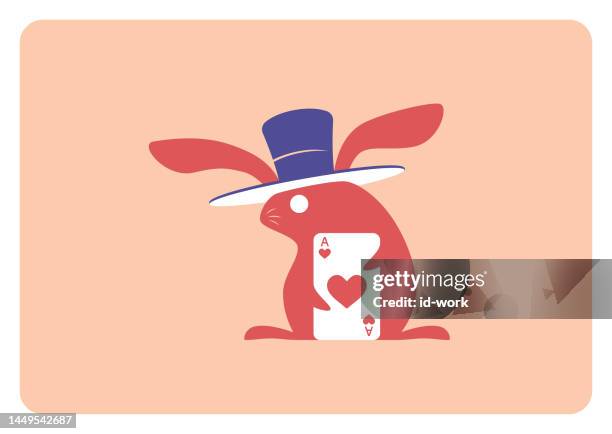 rabbit holding ace of hearts card playing card - magician cards stock illustrations