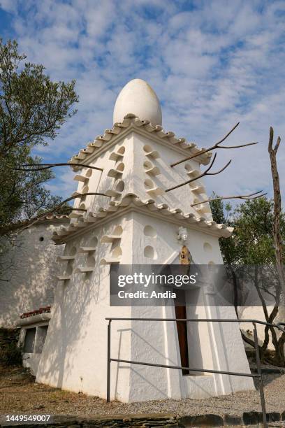 Spain, Catalonia, Cadaques: Museum-House of painter Salvador Dali in Portlligat. Outer view, architecture with an egg on the roof.