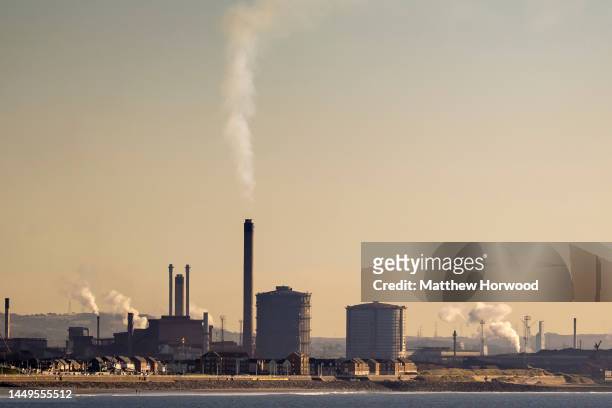 Tata Steel steelworks at sunset on December 15, 2022 in Port Talbot, Wales.