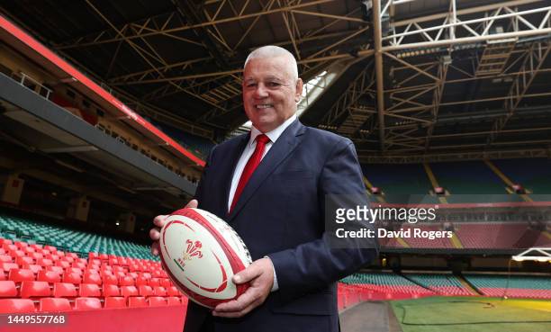Warren Gatland, who returns for a second stint as the Wales head coach, poses at the Wales Rugby Union photocall held at the Principality Stadium on...