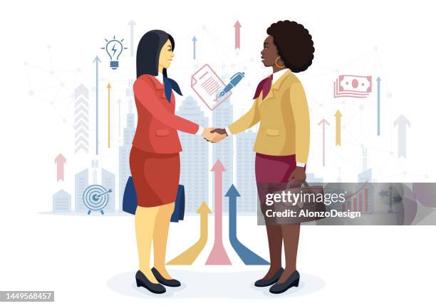 welcome the new business partner. - business meeting with clients stock illustrations