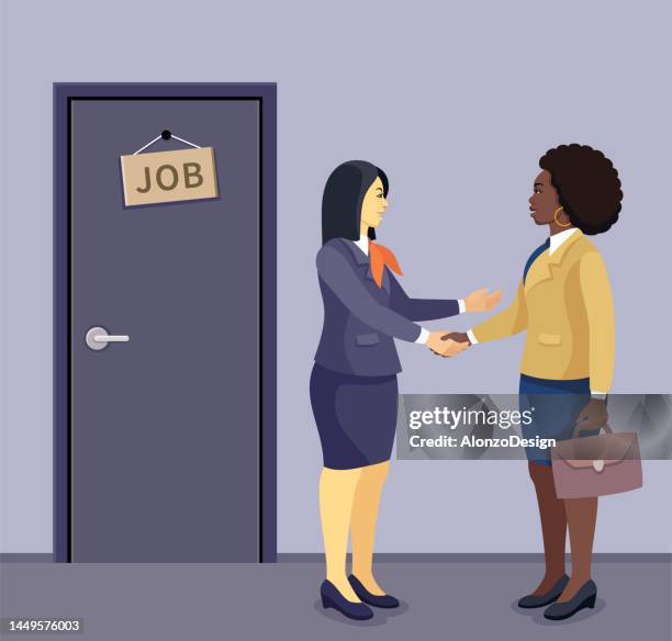 job interview. we are hiring. - first interview stock illustrations