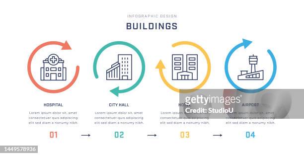 buildings multicolored infographic template with line icons - military base icon stock illustrations