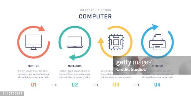 computer multicolored infographic template with line icons - laptop bag stock illustrations