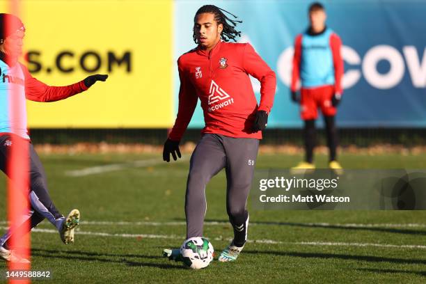 Nico Lawrence during a Southampton FC training session at the Staplewood Campus on December 16, 2022 in Southampton, England.