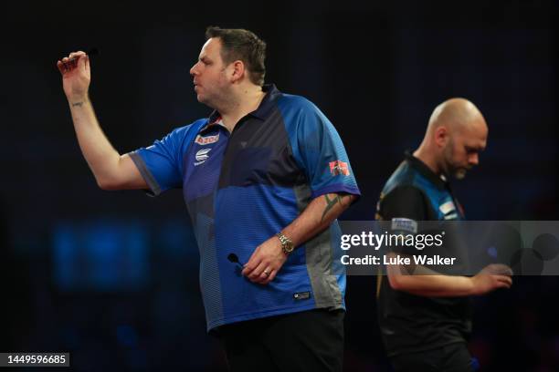 Adrian Lewis of England in action during his First Round match Daniel Larsson of Sweden against during Day Two of The Cazoo World Darts Championship...