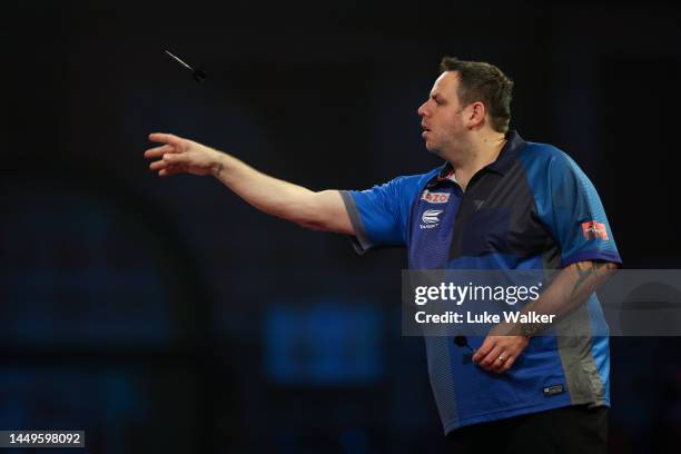 Adrian Lewis of England in action during his First Round match Daniel Larsson of Sweden against during Day Two of The Cazoo World Darts Championship...