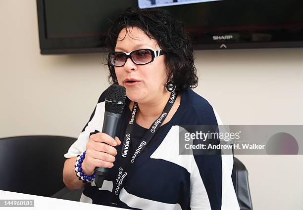 Kira Saksaganskaya speaks at the Russian Film Panel during the 65th Annual Cannes Film Festival at the Russian Pavillion on May 21, 2012 in Cannes,...